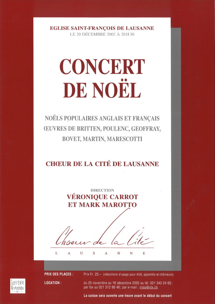 Concert de Noël - Noëls populaires anglais et français - Oeuvres de Britten, Poulenc, Geoffray, Bovet; Martin, Marescotti