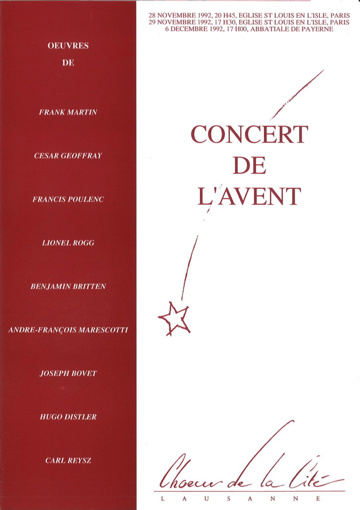 Concert de l'Avent: Martin, Geoffreay, Poulenc, Rogg, Britten, Marescotti, Bovet, Distler, Reysz